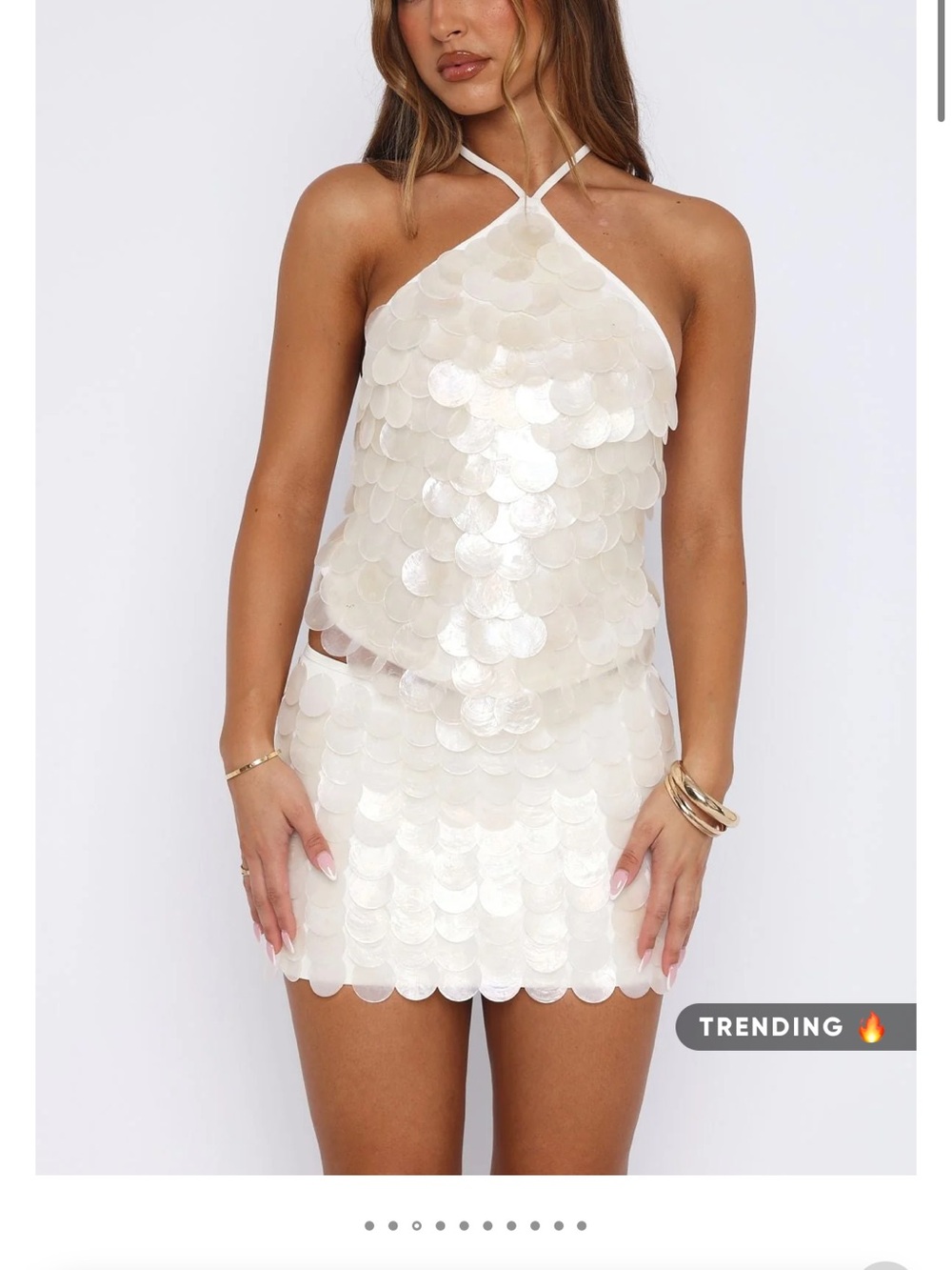 White Fox Boutique Ivory Sequin Halter Tank